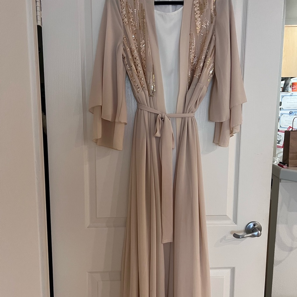 Glamorous Beige Sequin Abaya Dress